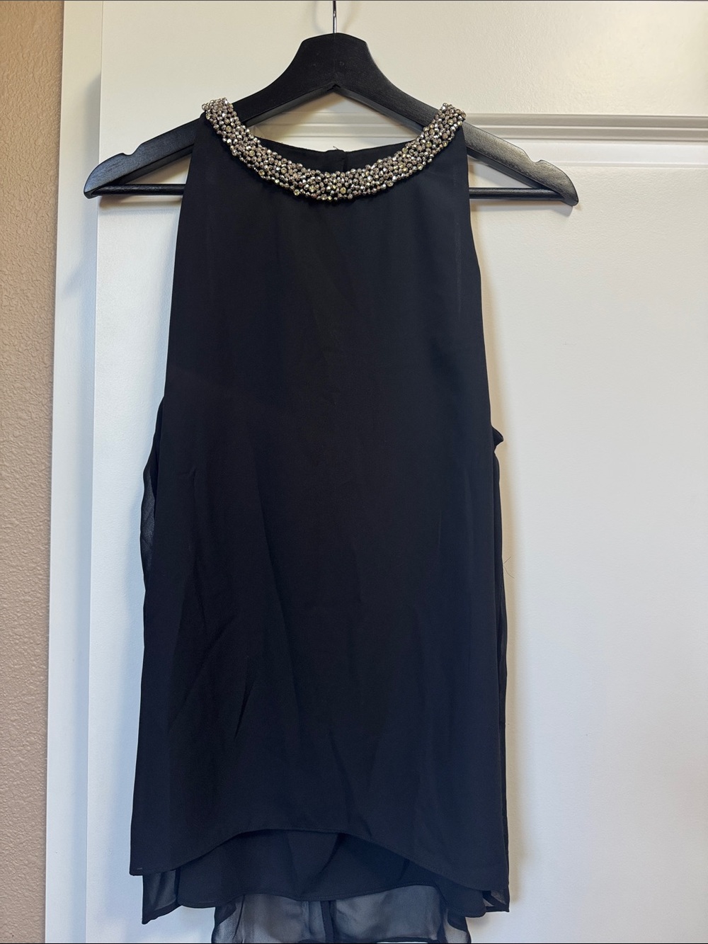 Jennifer Lopez Black Sleeveless Beaded Collar Camisole